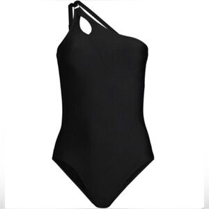 Lands' End UPF 50 Full Coverage Tummy Control‎ One Shoulder One Piece Black 24W